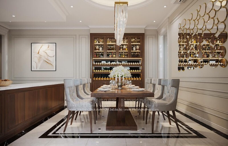 Gạch lát nền đẹp cho phòng ăn đương đại, sang trọng. Mẫu thiết kế nội thất chung cư đẹp