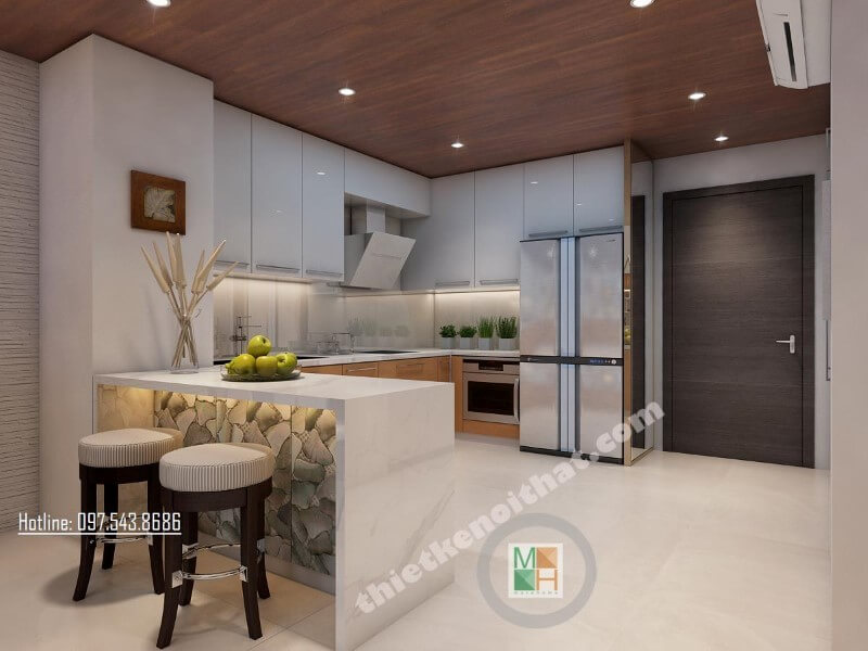 Thiết kế nội thất phòng bếp gọn gàng và ngăn nắp không quá nổi bật về tính thẩm mỹ nhưng vẫn toát lên sự tinh tế và sang trọng Thiết kế nội thất phòng bếp