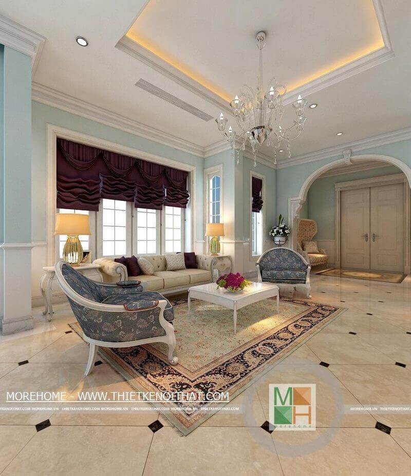 Thiết kế phòng khách biệt thự theo phong cách tân cổ điển sang trọng, đẳng cấp Thiết kế phòng khách biệt thự