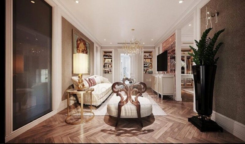 Thiết kế nội thất phòng ngủ master tân cổ điển cao cấp có phòng giải trí ấn tượng tại biệt thự Hải Phòng.