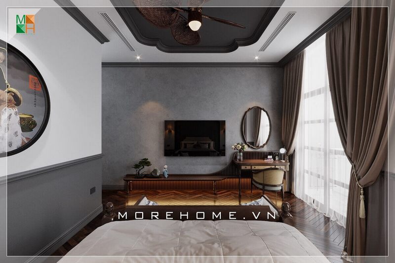 Mẫu thiết kế nội thất phòng ngủ rất tiện nghi với cách bố trí nội thất rất ấn tượng và khoa học dành cho không gian phòng ngủ chung cư, nhà phố, biệt thự,...