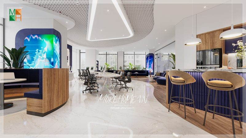 Thiết kế không gian làm việc thoải mái dễ chịu sắp xếp phân chia nội thất phù hợp với không gian các gam màu hòa quyện tạo nên sự đồng nhất