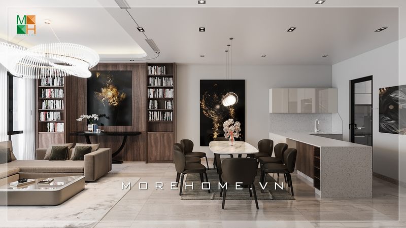 Thiết kế bếp rất khoa học có đảo bếp đa năng tiện lợi cho việc sinh hoạt và rất sang trọng